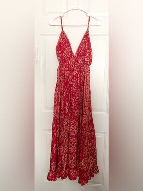 Red Printed Maxi Dress with Spaghetti Straps